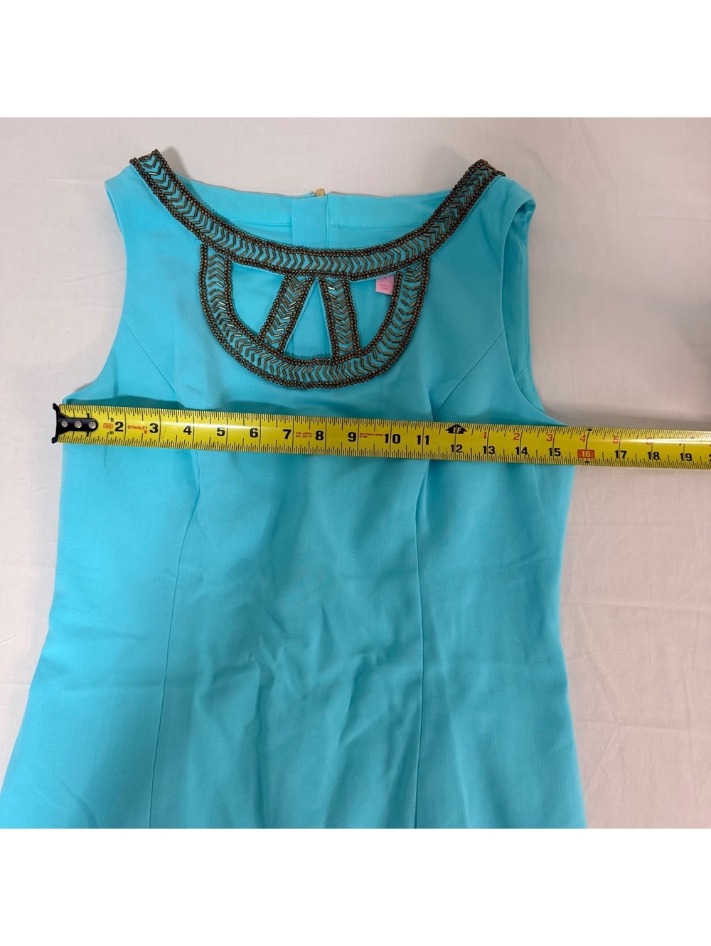 Lilly Pulitzer Aqua Blue Sleeveless Dress Size 6 with Embellished Neckline - Picture 7 of 7